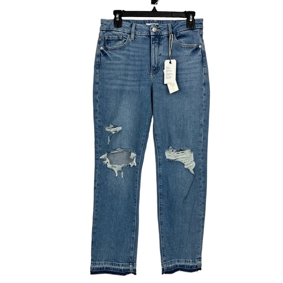 NWT Forever 21 Women’s Blue Jeans Sz 4 (27) Light Wash Mid-Rise Curved Straight - Picture 1 of 16